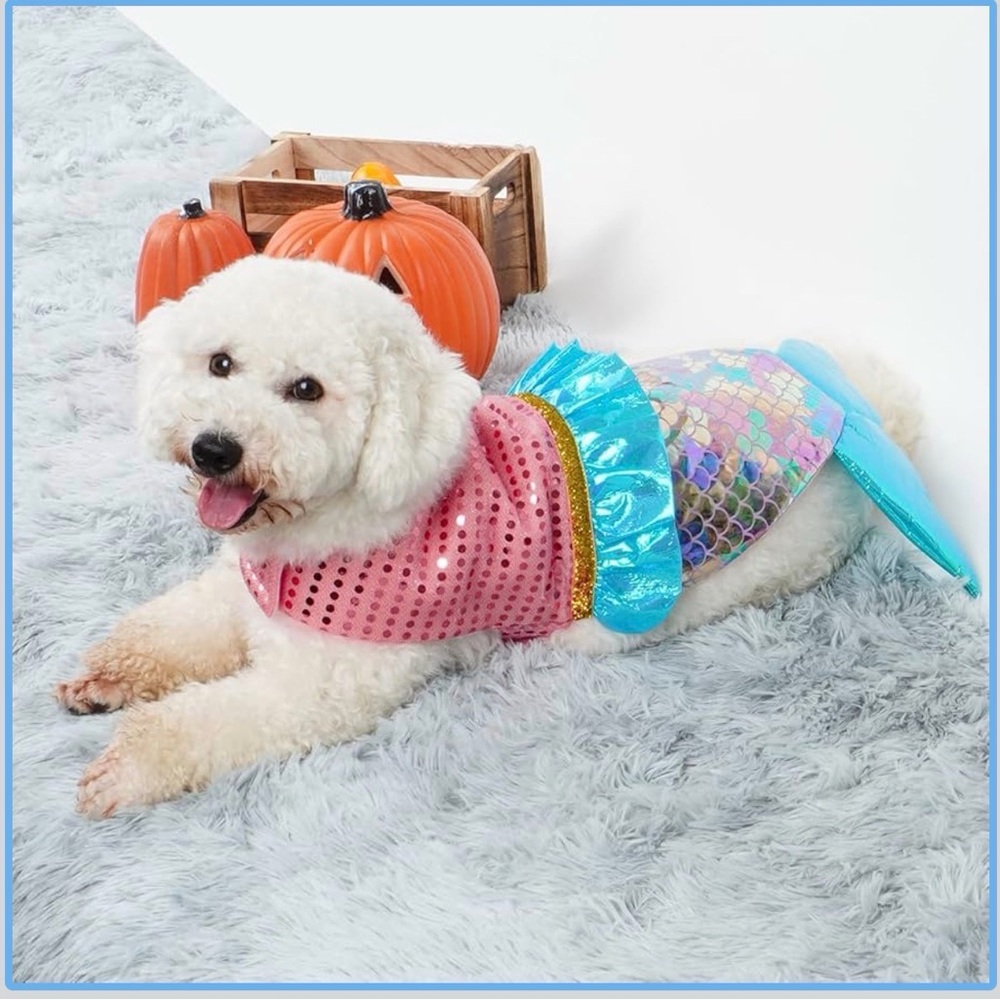 NEW Mermaid XS Dog Costume Sequin Outfit in Sparkling Pink & Blue